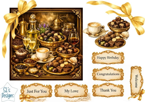 Luxury Coffee & Chocolates Gold Gourmet Card Topper