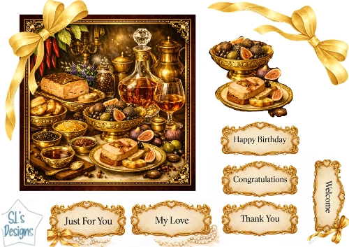 Luxury Figs, Olives & Gold Gourmet Celebration Card Topper