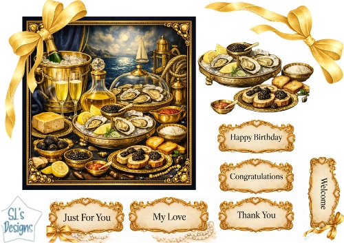 Luxury Seafood & Champagne Nautical Gold Celebration Card Topper