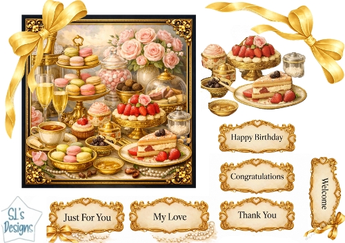 Luxury Desserts & Macarons Gold Celebration Card Topper