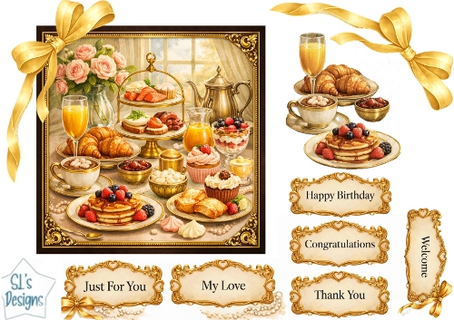 Luxury Breakfast & Pancakes Gold Morning Celebration Card Topper