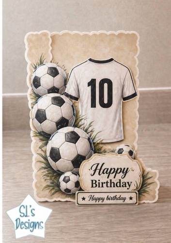 Football Birthday Card Topper – Jersey No.10 & Soccer Balls – Sport Theme Printable