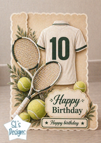 cup1440814_135813 - Tennis Birthday Card Topper – Jersey No.10, Rackets & Tennis Balls – Sport Printable
