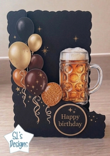 Beer Mug Birthday Card Topper – Gold & Black Masculine Celebration Printable