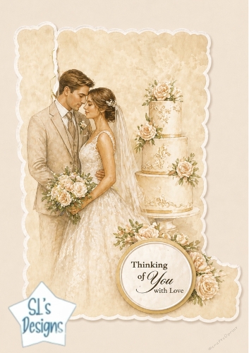Vintage Wedding Couple Card Topper – Romantic Lace & Gold Cake Printable