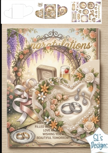 Elegant Wedding Congratulations Card Kit – Floral Arch & Rings Printable