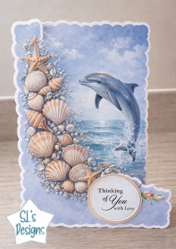 Thinking of You Dolphin Card Topper – Ocean Scene with Sentiment Panel