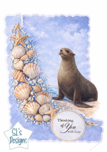 Thinking of You Sea Lion Card Topper – Coastal Scene with Sentiment Panel