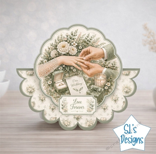 Romantic Wedding Card Front with Ring Exchange and Floral Accents