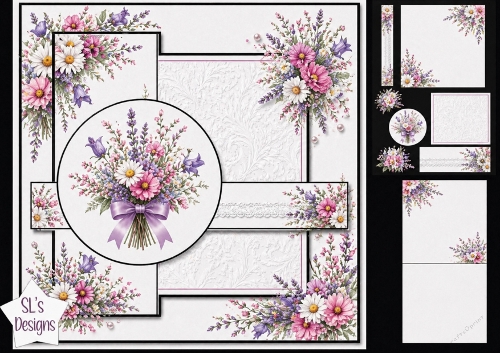 Elegant Floral Lace Card Topper with Pink & Purple Blooms