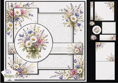 Pastel Floral Lace Card Topper with Daisy & Cosmos Bouquet