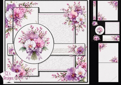 Pastel Floral Lace Card Topper with Pink & Purple Bouquet