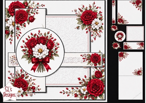 Red & White Rose Dahlia Elegant Card Topper