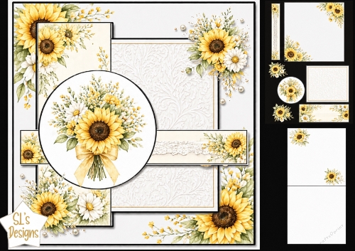 Sunflower & Daisy Bright Floral Lace Card Topper