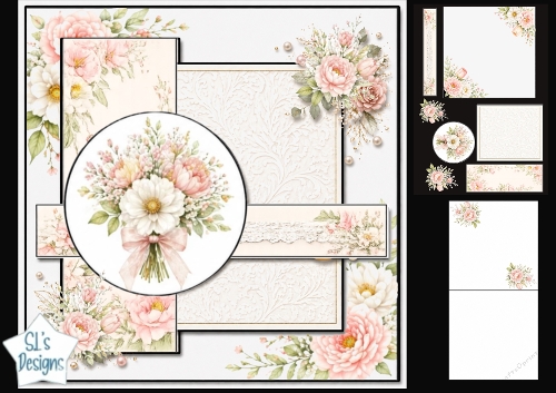 Pink Peony & Daisy Pastel Lace Card Topper