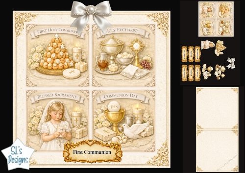 First Holy Communion Topper Set – Elegant Gold Panels & Sacred Symbols