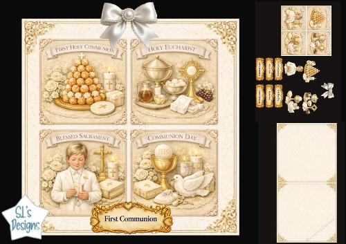 First Holy Communion Topper Set – Elegant Gold Panels & Sacred Symbols 1