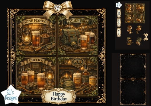 Fishing & Pub Topper Set – Rustic Mens Birthday Panels