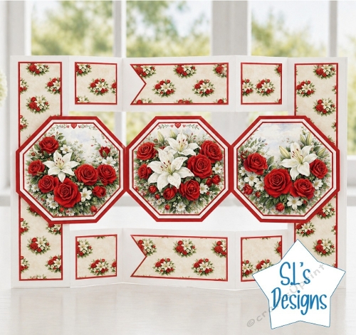 Red Roses and White Lilies Card Front – Elegant Floral Panel Design