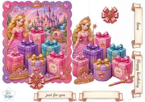 Princess Birthday Topper with Castle, Gifts & Rainbow
