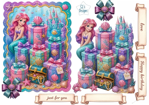cup1442464_135813 - Mermaid Birthday Topper with Gifts, Treasure & Underwater Castle