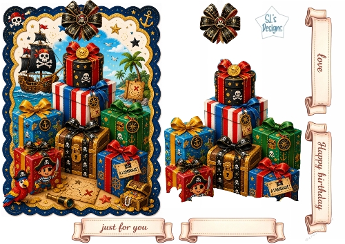 cup1442466_135813 - Pirate Birthday Topper with Treasure, Ship & Gift Boxes