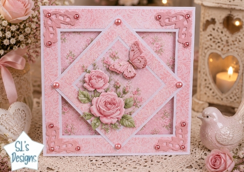 Elegant Pink Rose & Butterfly Layered Card Topper