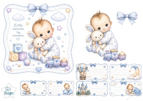 Baby & Bunny Playtime Topper – Blue Nursery Memories Card Front