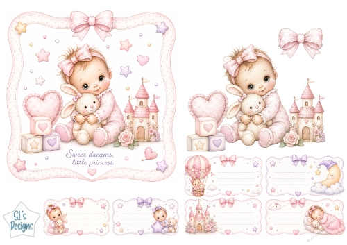 Little Princess & Bunny Topper – Pink Castle Dreamland Card Front