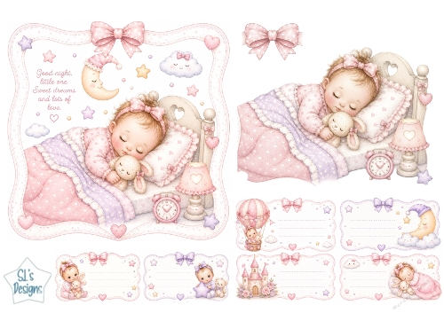Sleeping Baby Girl Topper – Pink Bedtime Dreams Card Front