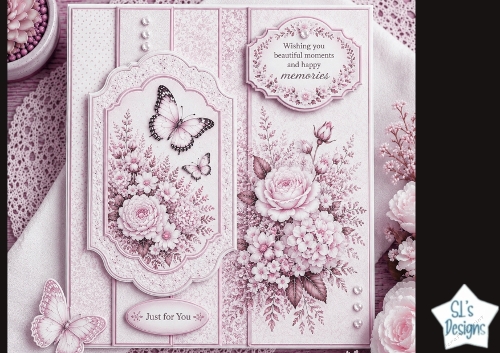Pink Floral Serenity Topper – Roses & Butterfly Moments Card Front