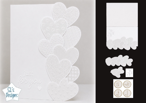White Embossed Hearts Card Front – Elegant Just for You Topper