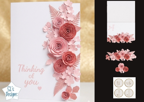 Pink Paper‑Flower Card Front – Elegant Thinking of You Topper