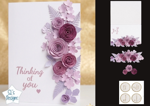 Lavender & Pink Paper‑Flower Card Front – Elegant Thinking of You Topper
