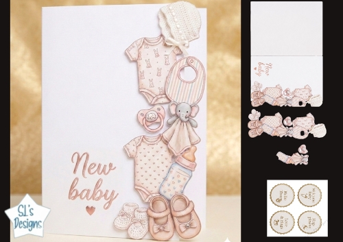 Pastel Baby Essentials Card Front – Sweet New Baby Topper
