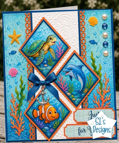 Ocean Animals Card Kit – Diamond Panels, Navy Ribbon & Just for You Topper