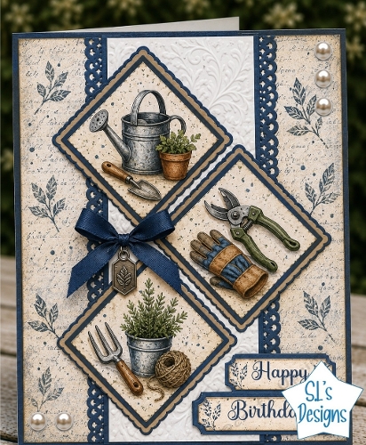 Gardening Tools Diamond Panel Birthday Card Front
