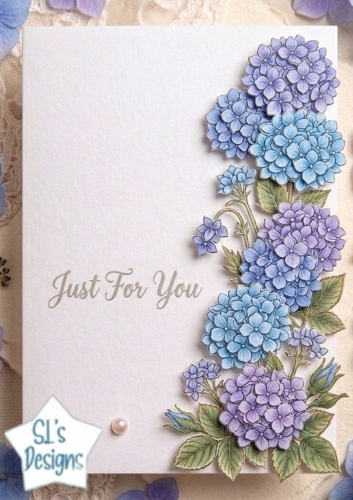 Blue Hydrangea Elegance Card Front – Soft Just For You Topper