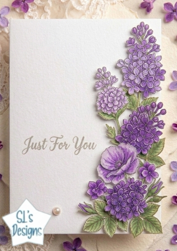 Purple Blossom Elegance Card Front – Soft Just For You Topper