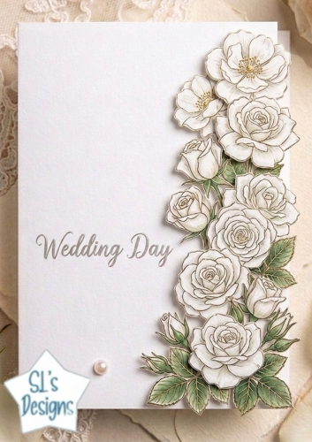 White Rose Wedding Card Front – Elegant Wedding Day Topper