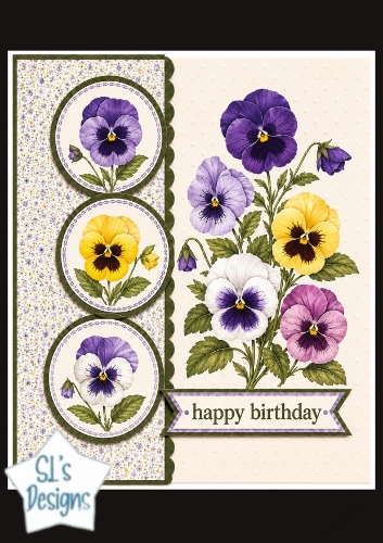Pansy Birthday Card Front – Elegant Multicolor Floral Happy Birthday Topper