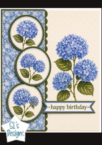 Blue Hydrangea Birthday Card Front – Elegant Floral Happy Birthday Topper