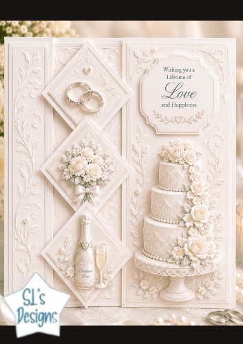 Luxury Wedding Cake & Diamond Panels – Elegant Love & Happiness Card Front 1