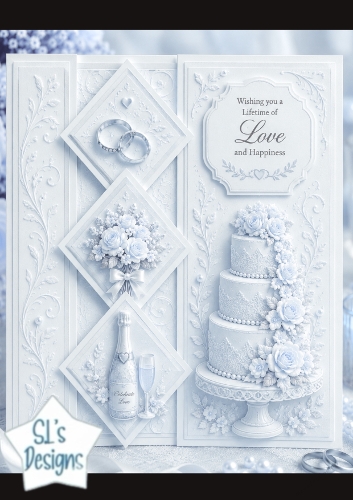 Luxury Wedding Cake & Diamond Panels – Elegant Love & Happiness Card Front 2