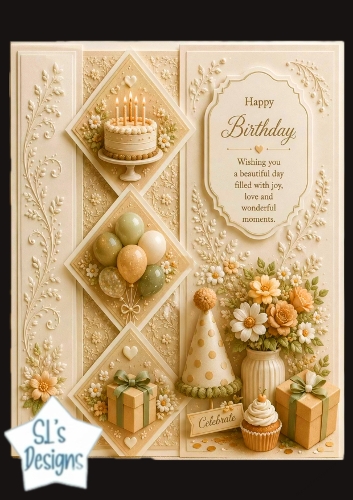 Gold Birthday Cake & Diamond Panels – Elegant Celebrate Your Special Day Card Front