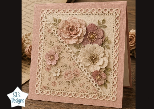 Elegant Floral Layered Card Front – Luxury Pink & Mauve 3D Flowers