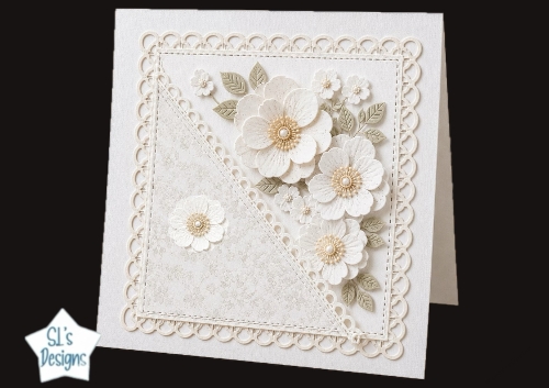 Elegant Neutral Floral Card Front – Layered 3D Cream & Beige Flowers
