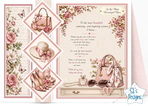 Elegant Pink Accessories & Floral Mom Card Front