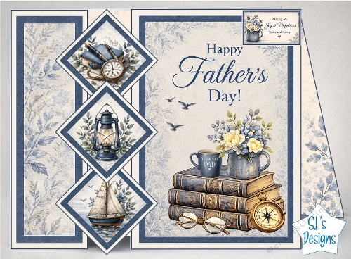 Vintage Fathers Day Blue & Gold Card Front
