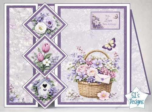 Lavender Floral Basket & Butterfly With Love Card Front